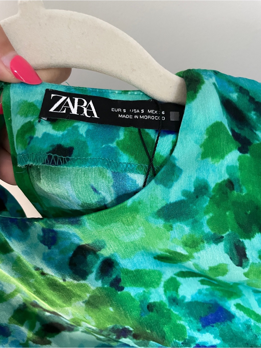 Zara Floral High Neck Long Sleeve Midi Dress Women Small Blue Green Ruched NWOT - Picture 9 of 10